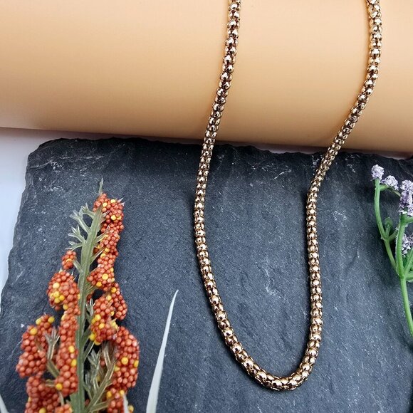 Bold Rose Gold Bead Chain Necklace – 17.7 Inch Luxe Polish Look, XPNL0016 - Picture 3 of 12